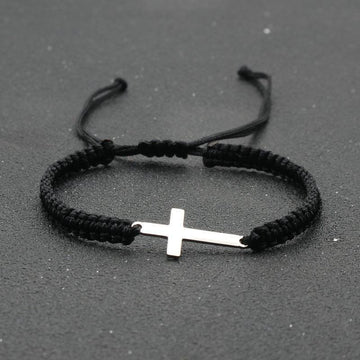 Stainless Steel Cross Charm Bracelet - Lucky Handmade Braided Adjustable Rope Chain Christian Bracelets - The Jewellery Supermarket
